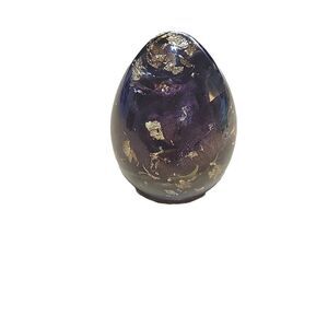 Resin Dark Purple Rose & Gold Flakes Paperweight Made In USA Egg Shape 3.5" Tall